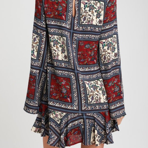 Cream and Plum Multi Print Long Sleeve Shift Dress - Picture 3 of 4